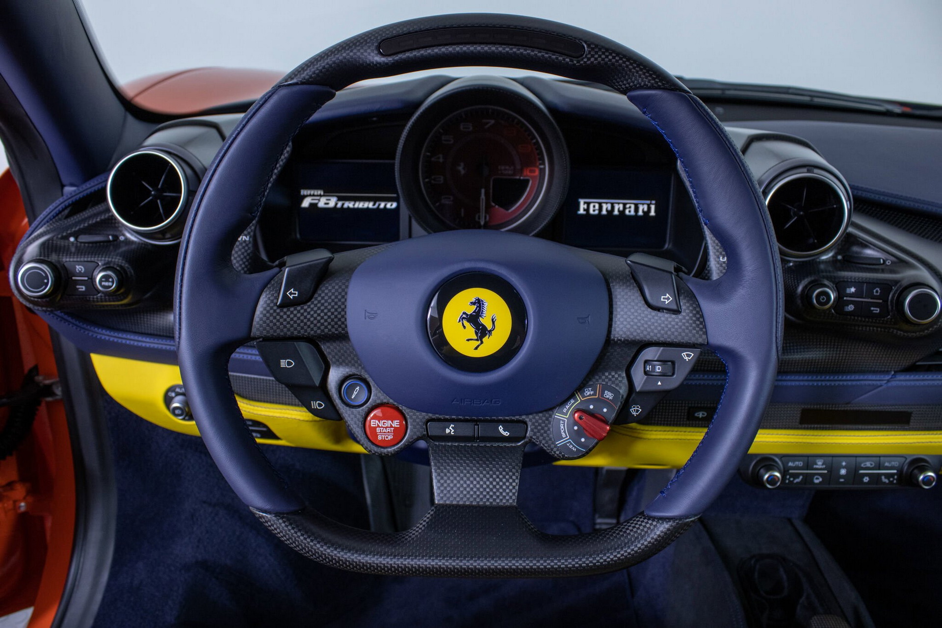 Orange Ferrari F8 Tributo With Blue And Yellow Interior Proves Money ...