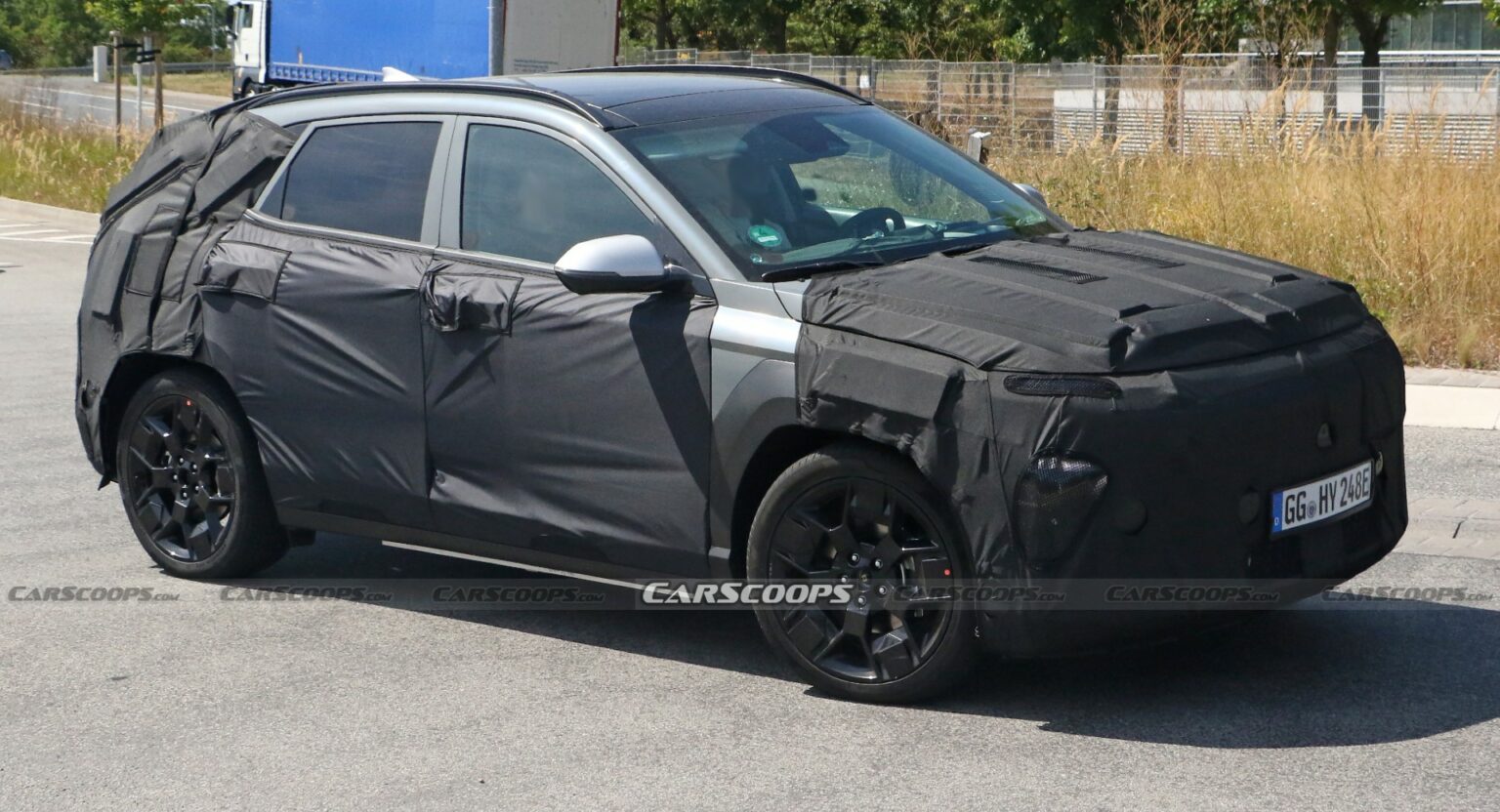 2024 Hyundai Kona Electric Spotted During Testing Under Heavy 