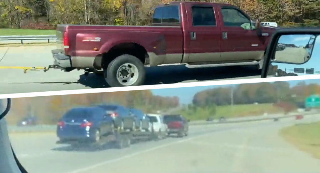  Truck Driver Caught Towing Another Truck Towing A Trailer Loaded With Three Cars