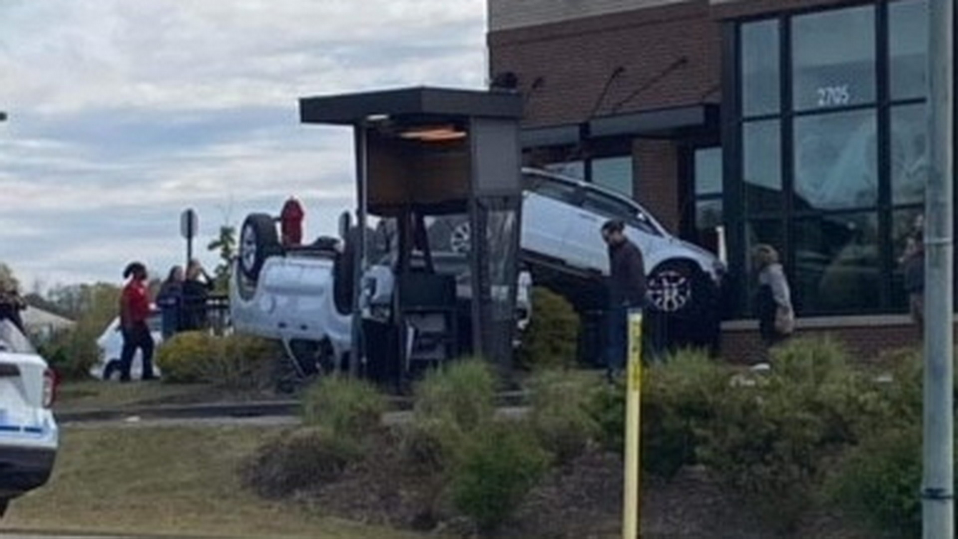 Chick Fil A Trip Ends With Pickup Truck Flipped On Its Roof