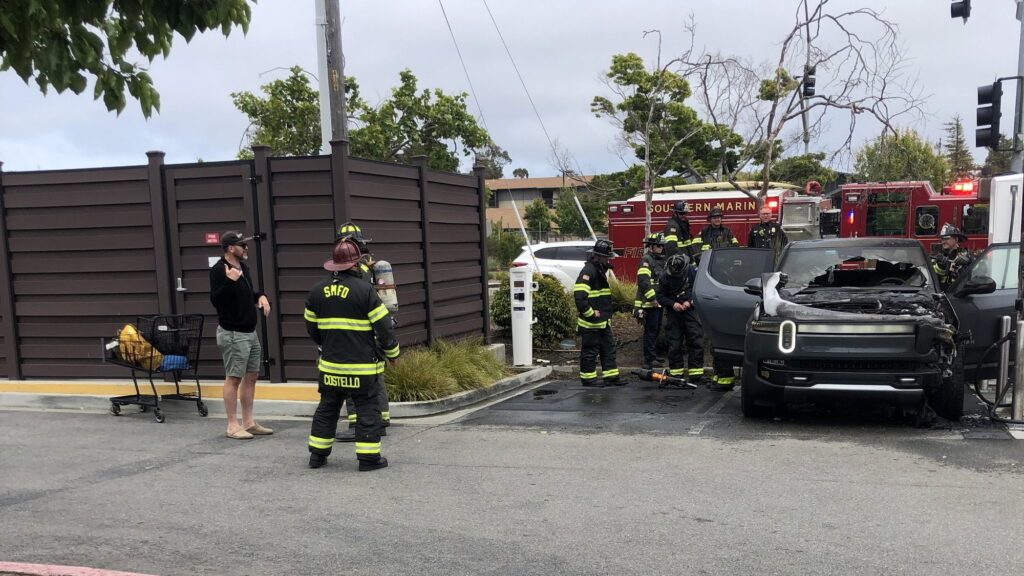  Rivian R1T Erupts In Flames While Charging At Electrify America Station, Investigation Underway