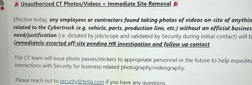  Leaked Memo Shows Tesla Is Cracking Down On Cybertruck Photo Leaks From Employees