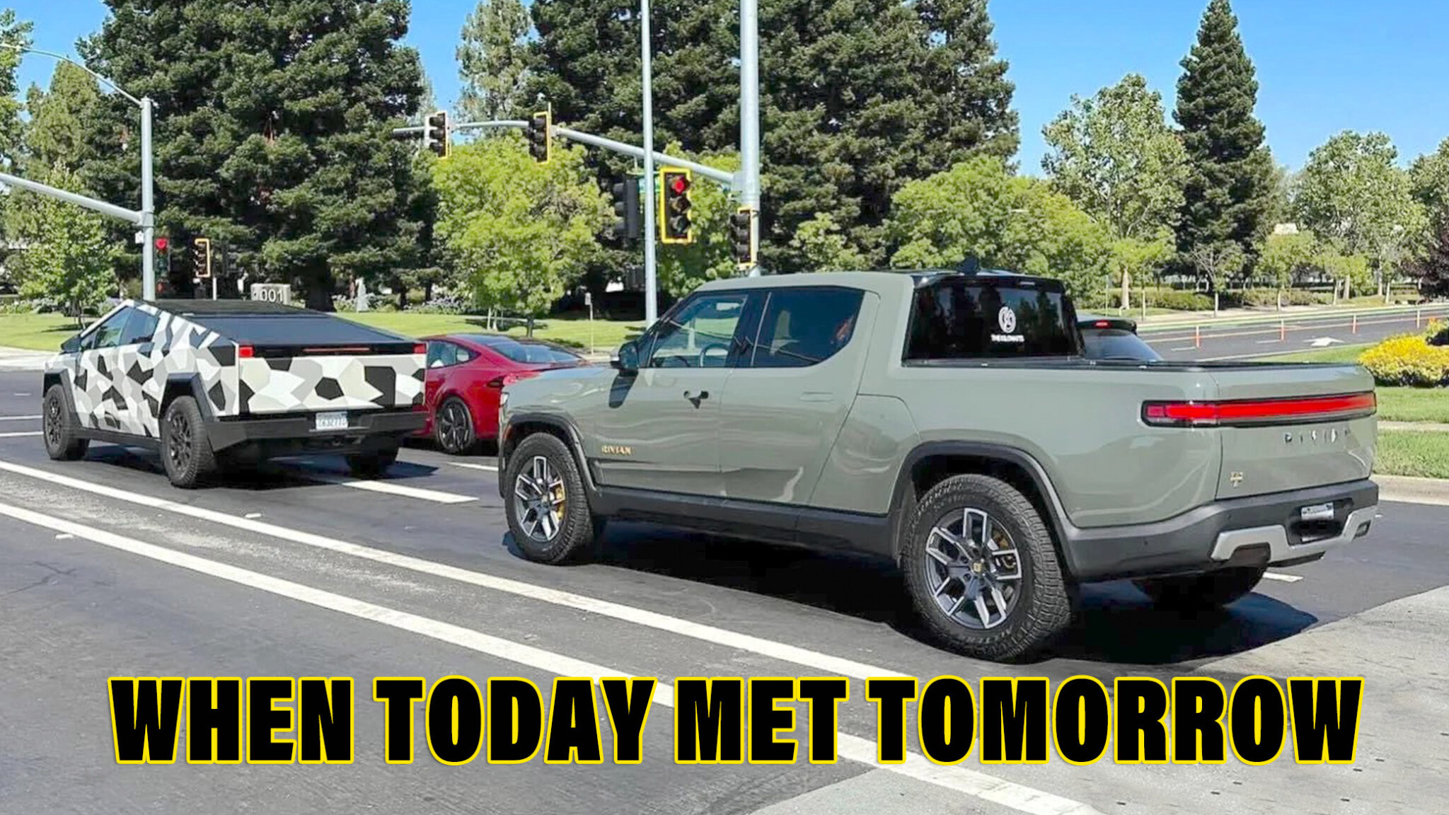 Tesla Cybertruck Looks Like A Supercar Next To Rivian R1T | Carscoops