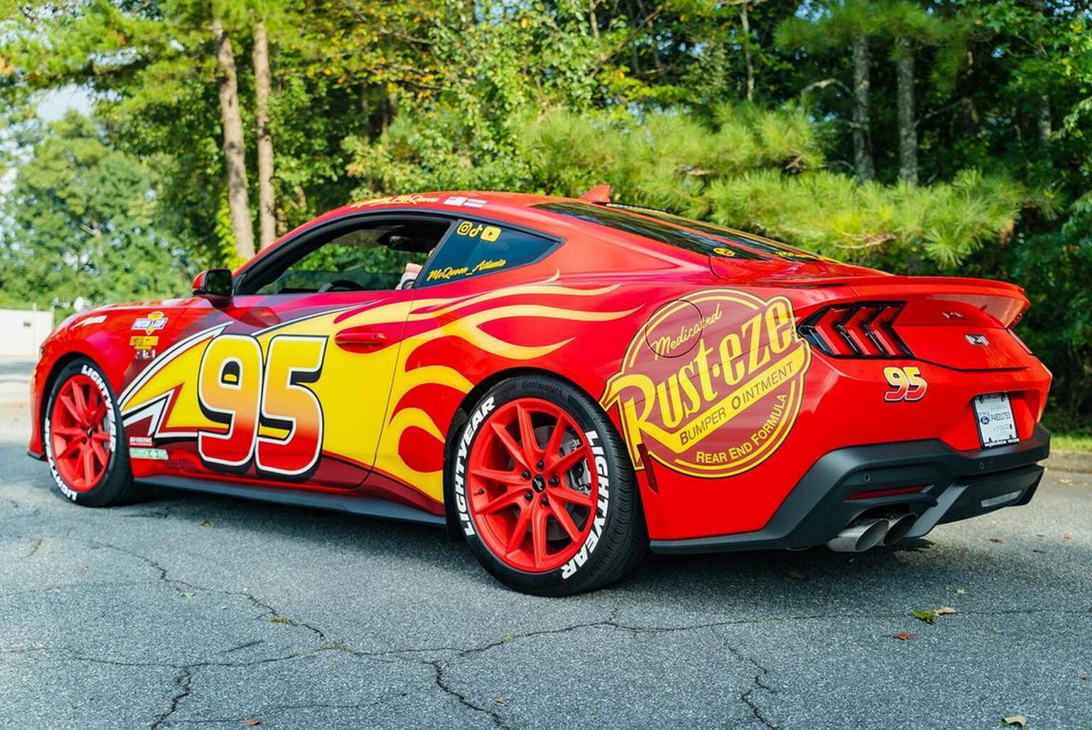 2024 Ford Mustang GT Transformed Into A Real Life Lightning McQueen   2024 Ford Mustang Lighting McQueen Atlanta 2 1536x1026 