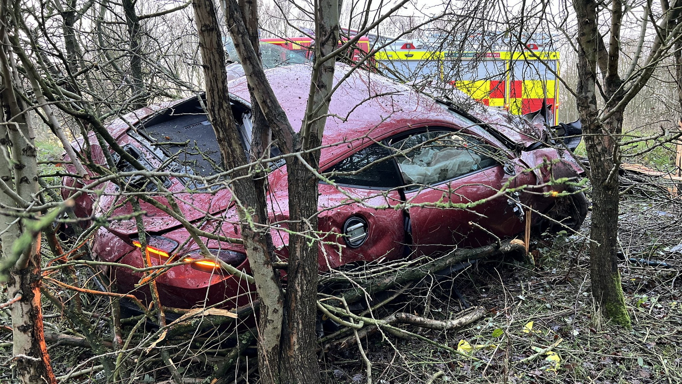 Ferrari Roma Crashes Into Trees After Overtaking Off-Duty Cop On New Year’s Eve