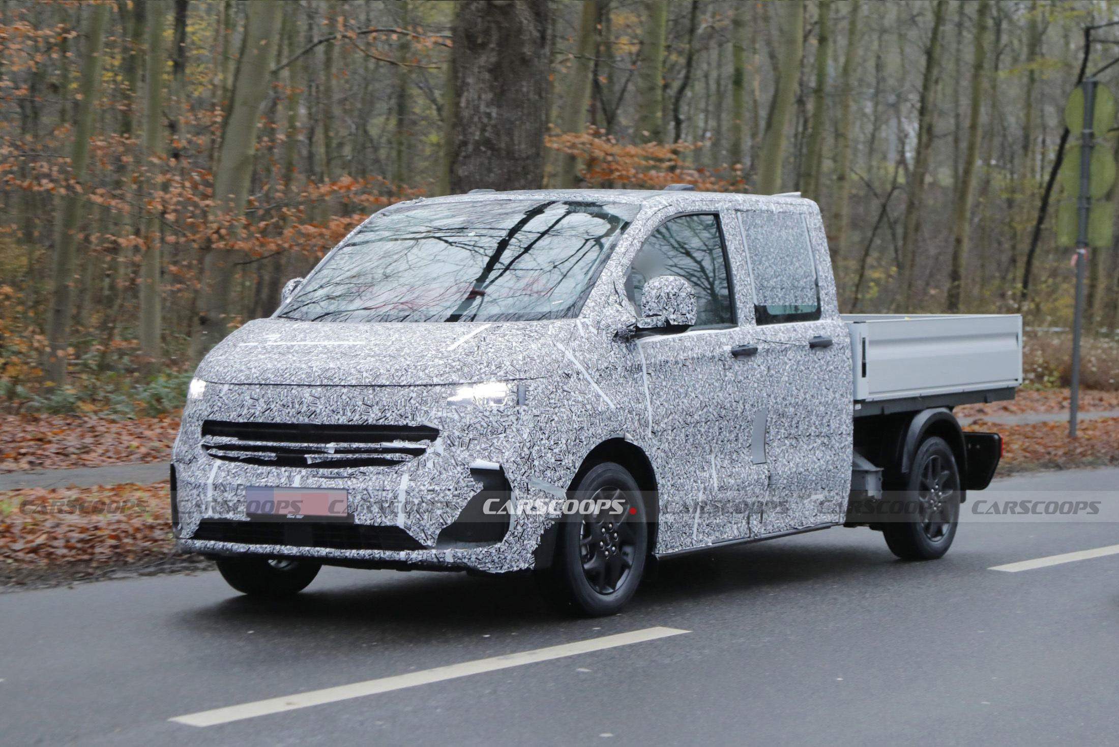 2025 VW Transporter T7 Spied In EV Form With A DoubleCab Flatbed Body