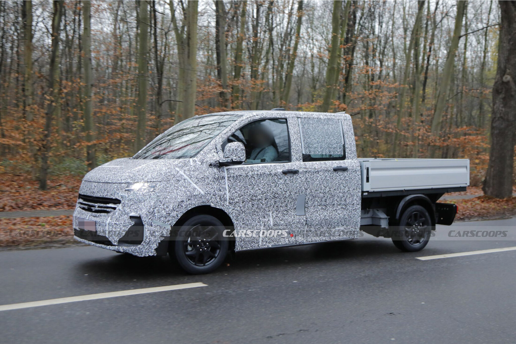 2025 VW Transporter T7 Spied In EV Form With A DoubleCab Flatbed Body