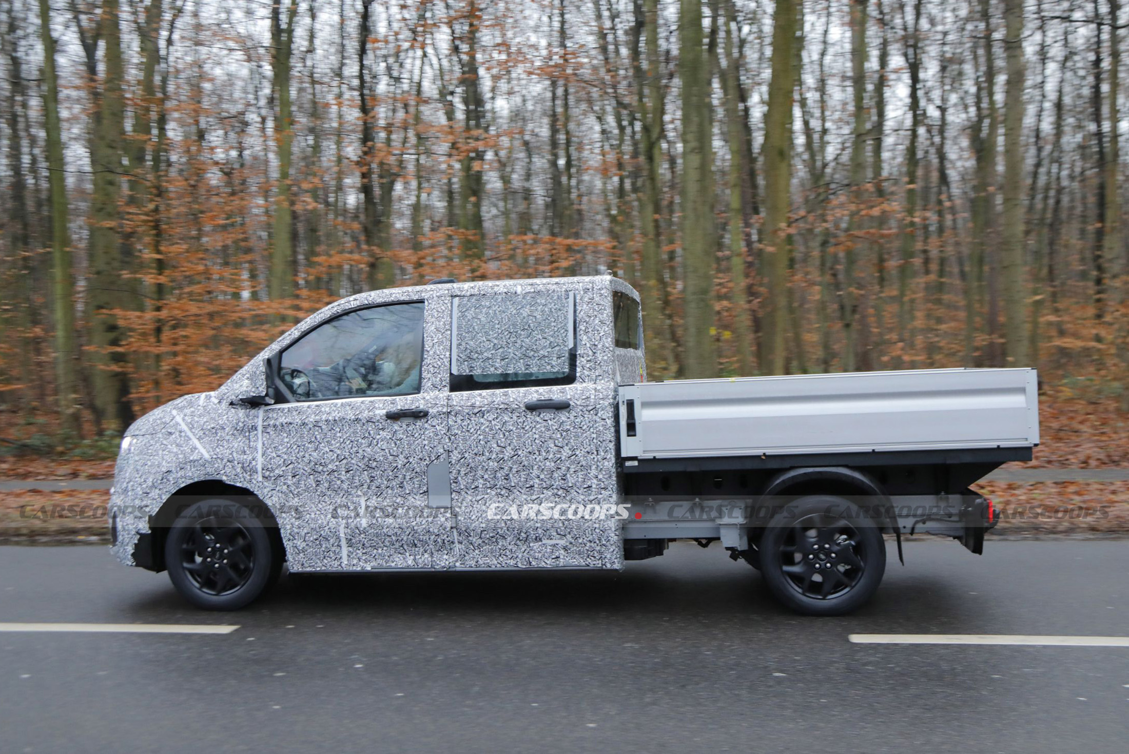 2025 VW Transporter T7 Spied In EV Form With A DoubleCab Flatbed Body