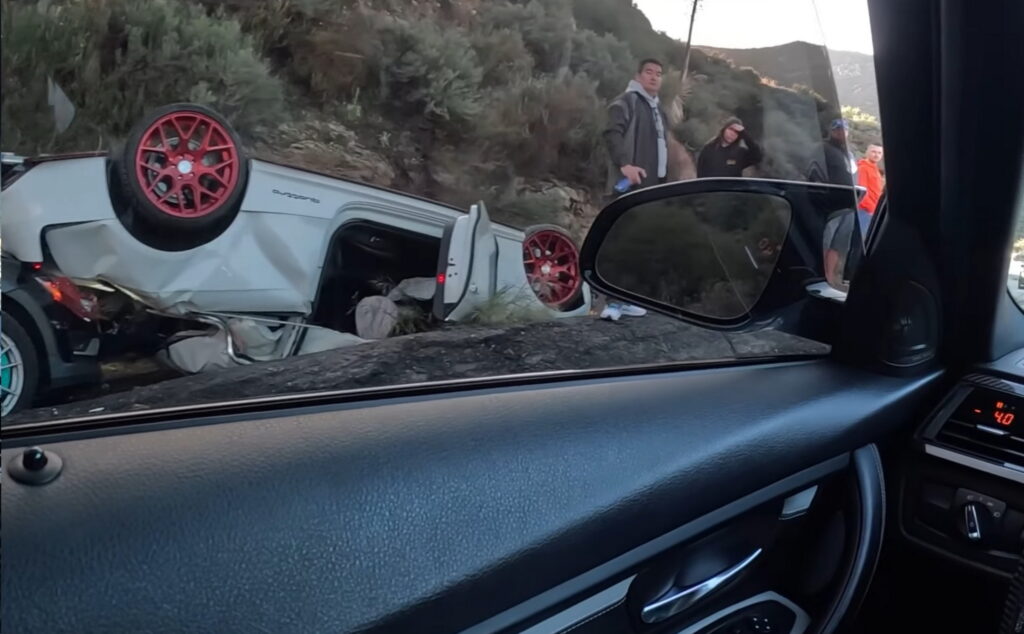  BMW M3 Narrowly Dodges Crowd Standing In Middle Of Canyon Road