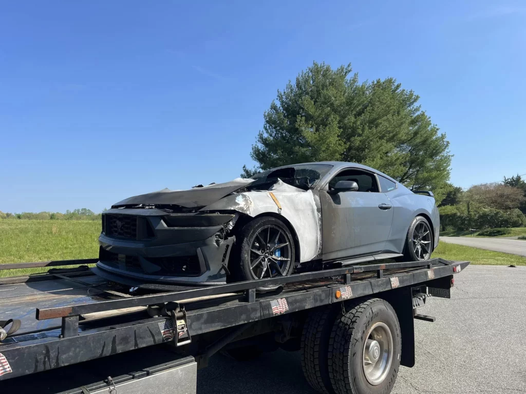  2024 Dark Horse Mustang Engulfed In Flames After Stuck Clutch