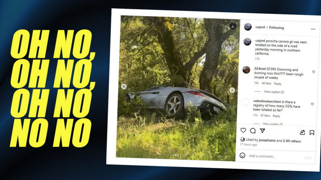  Ouch! Porsche Carrera GT Flies Off The Road Crashing Into Tree
