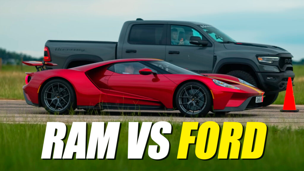  Hennessey Lines Up Its 1,200 HP Ram TRX Mammoth Against The Ford GT For A Drag Race