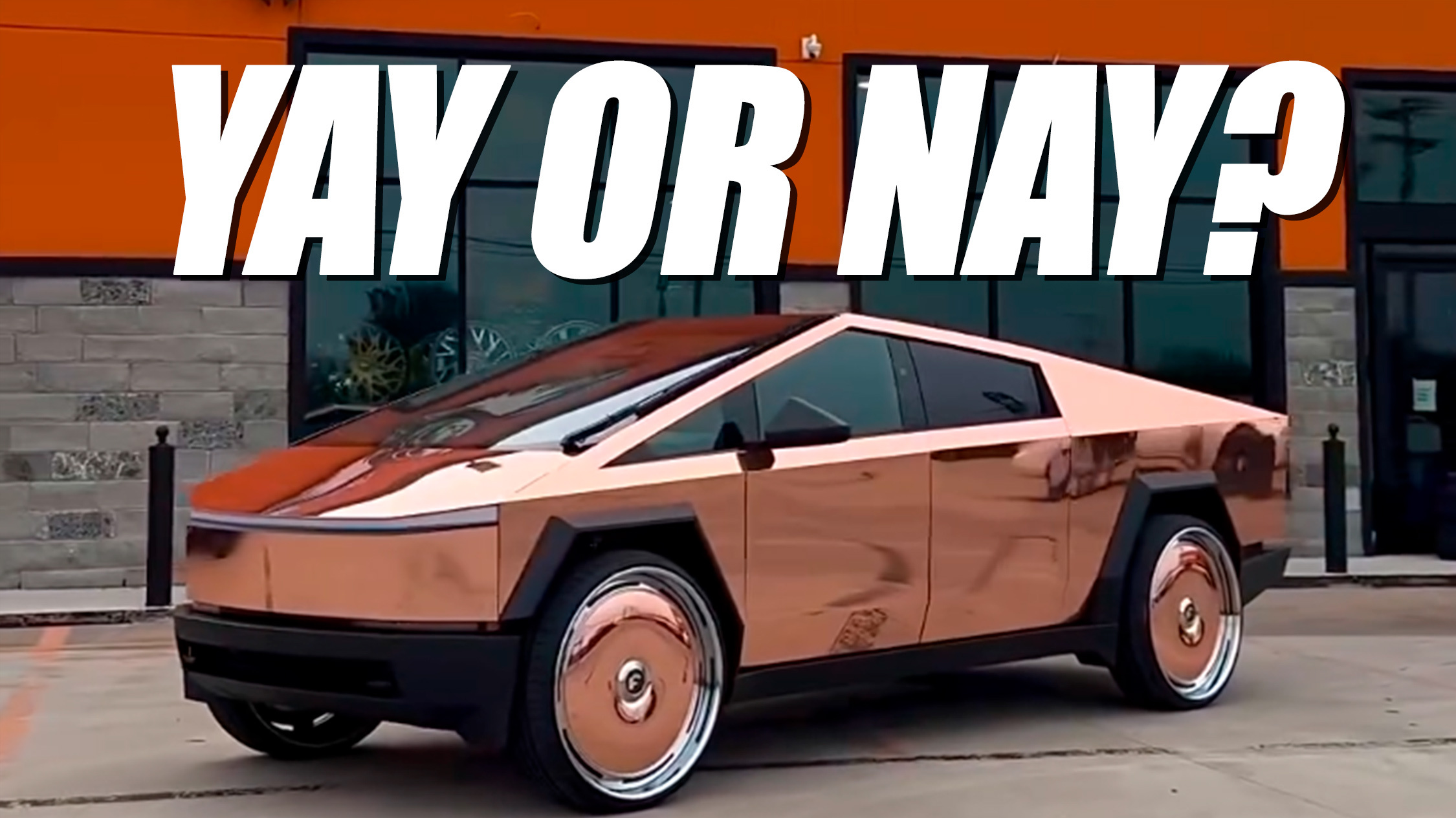 Rose Gold Tesla Cybertruck On 30-Inch Disc Rims Is Peak Cyberbling 