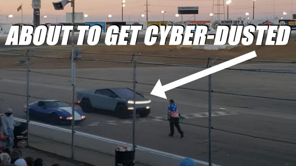  Tesla Cybertruck Smoked By 28-Year-Old Corvette C4 In Circle Race