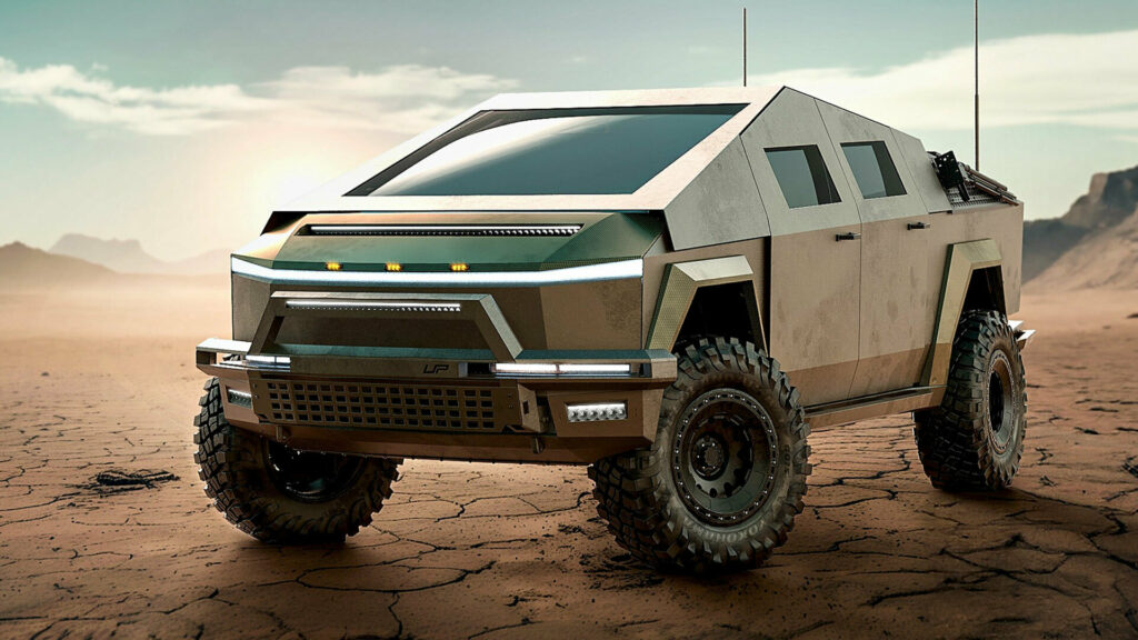  Archimedes Sting Is A Military Tesla Cybertruck With A Jet Fuel Generator