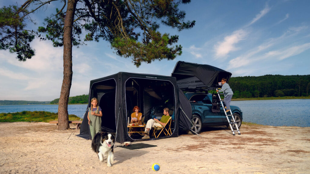  Porsche’s Canopy Tent Makes Picnickers Look Like A Weird Art Installation