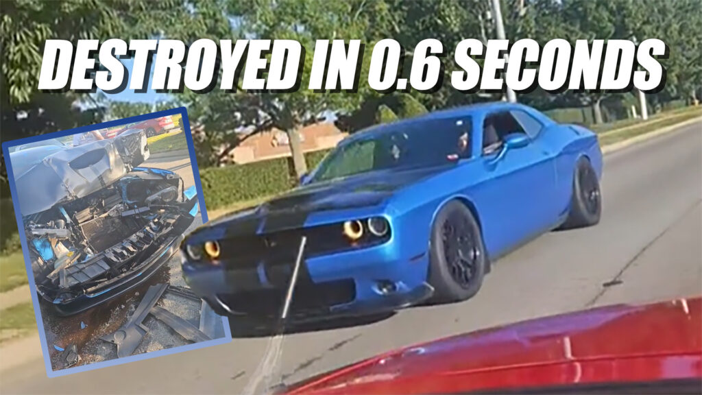  Challenger Hellcat Tries To Rev Up The Crowd, Ends Up Rear-Ending Van Instead