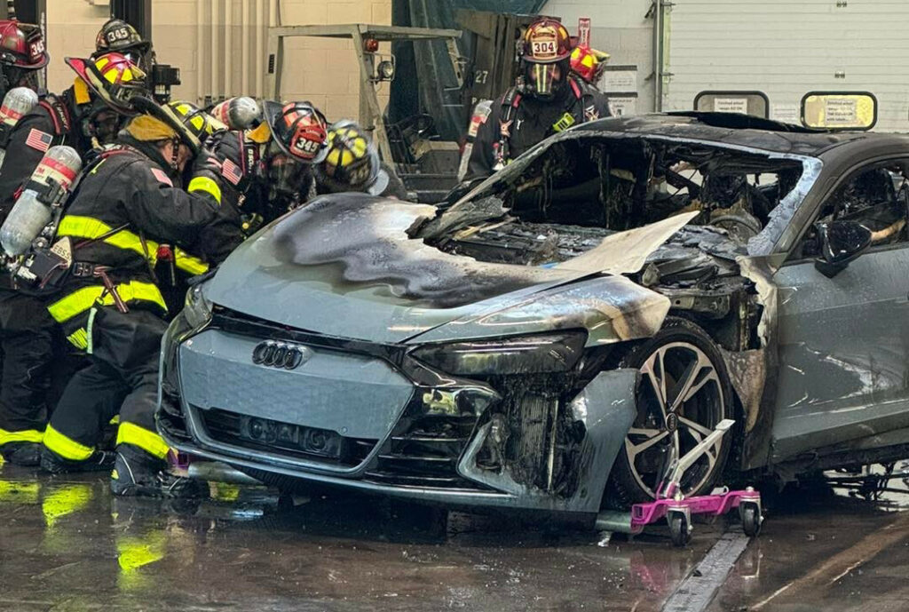  Audi E-Tron GT Bursts Into Flames Inside Dealership