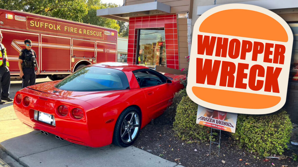  2 Fast, 2 Hungry: Corvette Crashes Into A Burger King