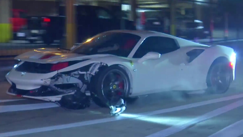  Mangled Ferrari F8 Spider Spotted Driving On LA Highway